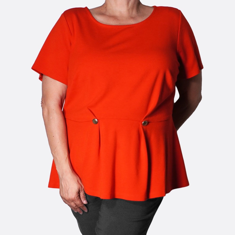 ELOQUII Ponte Button Detail Peplumโ 1X 2X 16 18 Red Orange Top
